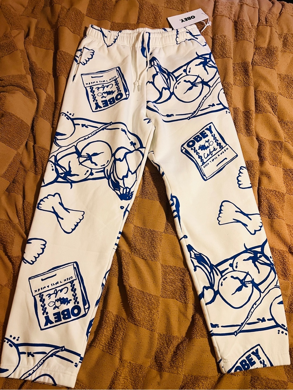 Obey White & Blue Graphic Joggers
